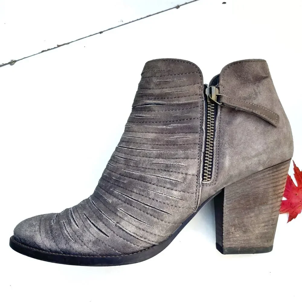 Paul Green Gray Ruched Suede Booties Neutral Leather Austrian Made Quiet Luxury